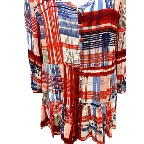 Maeve Anthropologie Lila Plaid Button Tiered Tunic Shirt Blouse Size Medium - Picture 4 of 6